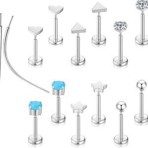 20G Threadless Flat Back Earrings Studs Nose Studs Titanium Body Jewelry for Wom